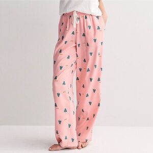 Women's Sonoma Long Cozy Flannel Pajama PJ Pants XL Pink Tree Fox Winter NEW